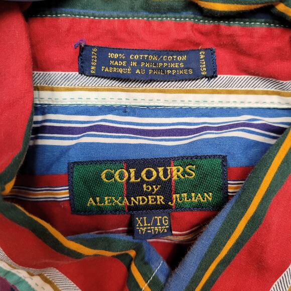 Vintage 90s Colours by Alexander Julian Striped Shirt 2XL 17 Oversized - Picture 10 of 10